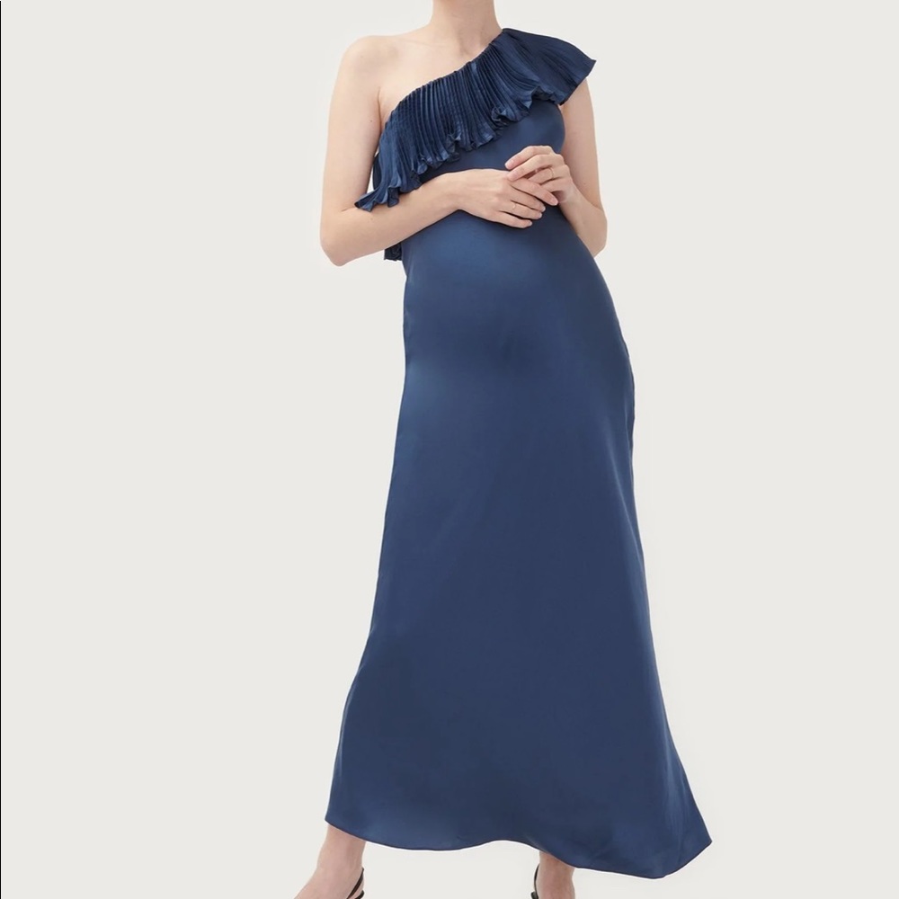 Hatch Maternity dress silk one shoulder navy
